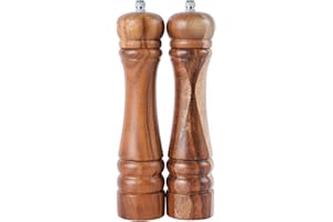 DeroTeno Macina Sale e Pepe, Macinino in ceramica dura e regolabile, Legno di acacia, Altezza 21 cm