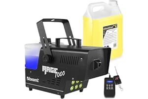 BeamZ RAGE1000LED Nebelmaschine mit Flüssigkeit, 1000 Watt Fogger inkl. 5L Nebelfluid, DMX Rauchmaschine mit Lichteffekt, Intervall Fog Machine, Funkfernbedienung, 2 Liter Tank, Timer, Partyrauch