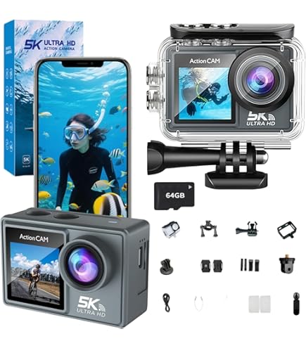 Générique Caméra Sport, Puruxe 5K Caméra SPOR, Microphone Sans Fil, Interconnexion Wi-FI Pour Téléphones Portables, Système Anti-Vibrations EIS, étanche Jusqu'à 30 Mètres, Idéale Pour Les Voyages