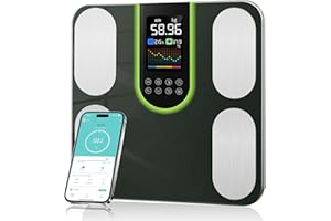 Körperfettwaage, Smart Waagen mit körperfett und muskelmasse, BMI, Viszerales Fett, Körperwasser(20 Körperwerte) - Körperanalysewaage mit 4-Elektroden BIA Technologie, Personenwaage bis 180kg grüner