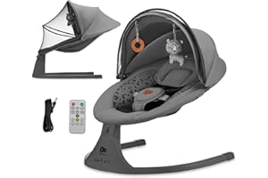 Kinderkraft Hamaca LUMI 2, Columpio eléctrico para bebés, Desde el nacimiento hasta los 9 meses, Altura regulable, 5 modos, 12 melodías, Arco con juguetes, Gris oscuro