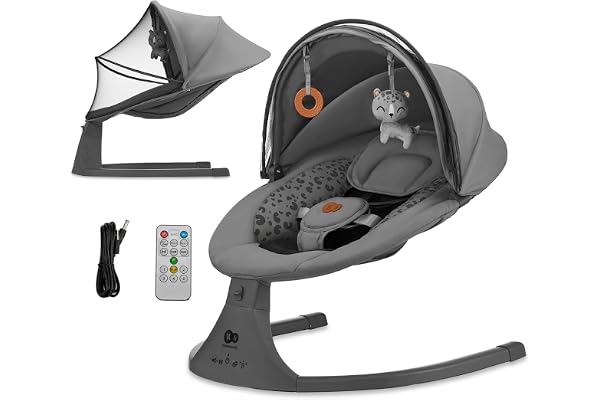 Kinderkraft LUMI 2 Transat bébé, Balancelle bebe electrique de La Naissance à 9 Mois, Réglable hauteur, 5 modes du balancement, 12 mélodies, Arche avec jouets, Gris foncé