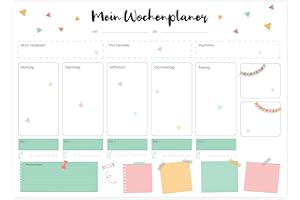 ‎FRIENDLY FOX Friendly Fox Schreibtischunterlage Papier, A3 Wochenplaner Block aus Papier zum Abreißen, 25 Blatt Seiten Bürounterlage Schreibtisch Dreiecke