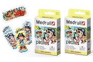 MEDRULL Plastry dla dzieci – plastry do tatuażu w zabawnych wzorach – przyjazne dla skóry, wodoodporne, sterylne – 25 x 57 mm – piraci – 2 x 10 plastrów