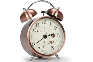 Larkumio Retro Bell Loud Alarm Clock for Heavy Sleepers Alarm Clocks Bedside Battery Powered, Silent Non Ticking Alarm Clock Old Fashioned with Night Light for Bedroom, Flower 3"