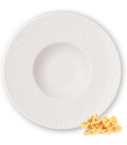 MamboCat Set van 4 pastaborden, wit met decoratie, serviesset, rood en groen, aardewerk servies met kleurrijke letters en motieven, diepe porseleinen borden, ook voor soepen en salades
