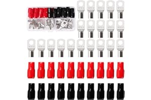 YIXISI 40 Piezas M6 SC16-6 AWG6 Terminales de Anillo Kit, Conectores de Tubular, Terminales de Cable Batería, con Manguitos de Aislamiento, para Cable Eléctrico, Plata