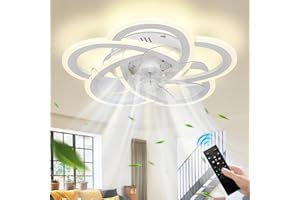 CAINJIAZH Ceiling Fan with Lights Remote Control, 6 Speeds 3 Light Color Low Profile Flush Mount Ceiling Fan for Kitchen Bedroom 74cm White