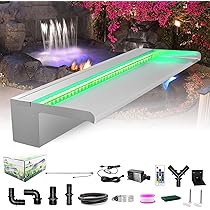 LONGRUN Edelstahl Wasserfall 60cm - Teichbrunnen Mit RGB Bluetooth LED Beleuchtung