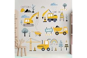 Mulaibdin Wandtattoo Kinderzimmer Junge, Wandtattoo Bagger Traktor für Kinderzimmer, Wandsticker Baustelle Wasserfest, Bulldozer Kinderzimmer Deko Wand, Wandaufkleber Babyzimmer Junge