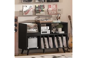 LELELINKY Large Record Player Stand, Turntable Stand with Storage, Vinyl Holder with Display Area, Record Player Table Holds Up to 450 Albums, Record Holder for Music Room Living Room