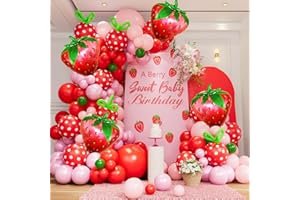 CBODECO Strawberry Balloon Garland Arch Kit, Red Pink and Light Pink Balloons with Strawberry Foil Balloons for Berry First Birthday Decor Sweet Girl Baby Shower Strawberry Shortcake Themed Party Decorations