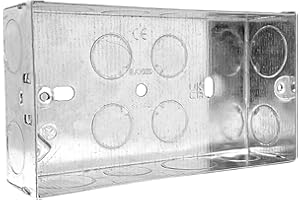 Evoges Double Metal Back Box, 35mm, 2 Gang, 1.0mm Thickness for Electrical Sockets Switches, BS4662 Standard, 20mm & 25mm Knockouts, Adjustable Lug, Brass Terminal (1)