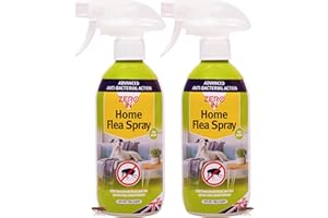 Zero In Anti-bacterial Flea Spray - Flea Treatment for House - Kills Fleas & Larvae, Multi Pack x2 - Carpets, Rugs, Furniture & Pet Bedding – Odourless & Solvent-Free - 500ml Spray