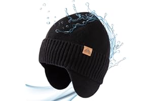 TOP-EX XL/XXL DryKnit™ Unisex 80% Merino Wool Waterproof Beanie, Warm Winter Hat with Fleece Lined & Ear Flap