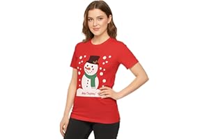 Love My Fashions Women Merry Christmas T-Shirt - Novelty Funny Xmas Top with Snowman, Santa & Reindeer Prints, Crew Neck, Short Sleeve Shirt for Women