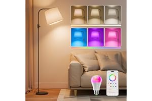 DUSKTEC Smart Floor Lamp RGB Alexa 10W 1200LM for Living Room, Arc Standing Lamp Coloured, Dimmable Standard Lamps, Mood Lighting for Bedroom APP Controlled, Reading Floor Light Bulb Included