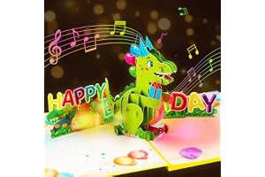 GREETING ART Pop-Up Kort Dinosaurier - Rolig 3D-Födelsedagskort för Barn, Pop Up Födelsedagskort med Musik och Ljus, Gratulationskort till Födelsedagen för Pojkar & Flickor