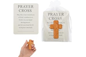 PORUPAEL Prayer Cross Gift Sets–Handcrafted Wooden Cross with Inspirational Card & Drawstring Bag,Pocket Faith Sanctuary for Prayer,Christian Devotional Keepsake for Home and Gifting