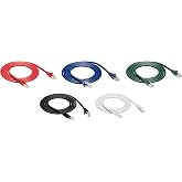 Amazon Basics Cat6 Snagless RJ45 Ethernet Cable, 1.5m (Pack of 5), Black/Red/Blue/White/Green
