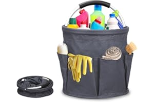 MUMISUTO Cesta para la conservación de los productos de limpieza, cesta porta herramientas con 6 bolsillos exteriores, cesta portaobjetos de limpieza plegable de tela Oxford, impermeable, para casa (Gris)