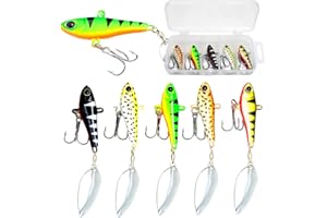 FUTUHADA Jig Spinner Set, 5 Stück 20g Angelköder in Köderbox, Bleikopfspinner für Barsch Hecht Zander Döbel, Baits Spinjig in Köderbox UV-Aktiv Kunstköder Spinnerbait Jig Bait
