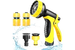 AIGUMI Hose Pipe Spray Gun, 10 Adjustable Patterns Garden Hose Spray Gun, High-Pressure Anti-Slip Water Hose Gun (Yellow)