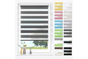 ‎SBARTAR SBARTAR Double Roller Blind for Windows, No-Drill Klemmfix Blind and Blind for Drilling, Duo Roller Blinds, Translucent but Opaque, Clamp-On Window Blinds, Zebra Roller Blinds, Anthracite, 120 x 90 cm