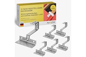 Avoltik 6x Dachhaken (3-fach verstellbar) Photovoltaik Halterung I Dachhalterungen Solarmodule A2 aus rostfreiem Edelstahl 1.4301 I robuste Dachhalterung Balkonkraftwerk zur sicheren Montage