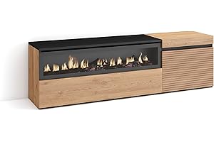 ‎SKRAUT HOME Skraut Home | TV-Schrank, Lowboard | für Wohnzimmer und Esszimmer | 150x45x35cm | Für TV-Geräte bis zu 65" | Elektrokamin. | Moderner Stil | Eiche