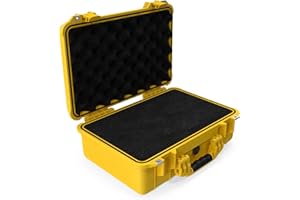 MEIJIA Portable All Weather Waterproof Protective Case,Hard Case,Camera Case with Customized Fit Foam,Fit Use of Drones,Camera,Equipments,Pistols,13.35 x11.63x5.98inches (Yellow)