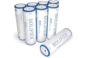 BOLIFIER Rechargeable AA Batteries Ni-MH 800mAh 1.2V Pre-Charged Solar AA Batteries Double A battery for Outdoor Solar Lights, String Lights Pathway Lights and Electronic Devices (AA-800mAh-8 Pack)