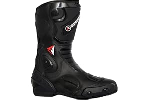 Bohmberg Spartans Motorradstiefel Herren-ergonomisch-leicht, Motorradschuhe aus echtem Leder mit aufgesetzten Hartschalenprotektoren Schwarz