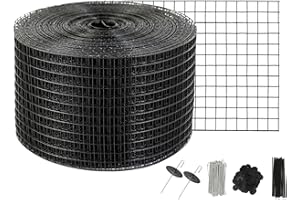 VEVOR Griglia di Protezione per Pannello Solare in Rotolo 20,3 cm x 30,5 m, Kit Anti-Uccelli 100 Fascette in Acciaio Inox Rivestimento in PVC Antiruggine Rete Metallica 12,7 mm per Protezione