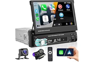 Hikity Apple Carplay Radio de Coche 1 DIN Autoradio Bluetooth 7 Pulgadas Pantalla Táctil Estéreo del Coche con FM Enlace Espejo Android Auto SD USB AUX-In + Cámara Visión Trasera