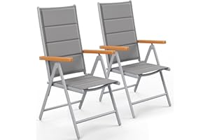 ‎LIFERUN LIFERUN Gartenstühl Hochlehner Klappbar, 2er Set Aluminium Balkonstuhl, WPC Armlehnen, mit Gesteppte Rückenlehne & Sitzfläche,7-Fach Verstellbar,Bis 120 kg, Outdoor Esszimmerstuhl, Silbergrau, 2 PCS