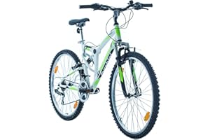 Multibrand Distribution 26 Pulgadas, CoollooK, Extreme, Unisex, Bicicleta de montaña,Doble Suspensión, 18 Velocidades, Llantas MACH1, Blanco-Brillo