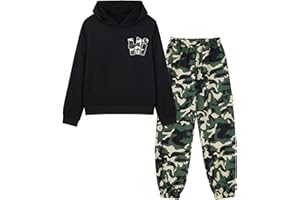 Hotfiary Boys 2 Piece Camo Tracksuit Set, Long Sleeve Hoodie Sweatshirt and Cargo Pants Clothes, Teen Hooded Pullover Top and Jogging Bottoms for Sports School Casual 6 7 8 9 10 11 12 13 Years
