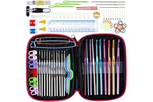 Anpro 100 PCS Accessoires Nécessaires à Tricoter 22PCS Crochets de Tricot Aluminium Assortiment de crochets Outils Trousse Rose En Cuir Pour Débuter ou Travail Occasionnel