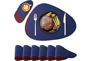 NOSTHEART Manteles Individuales y Posavasos, Salvamanteles Manteles Lavables Individuales Redondos, Manteles Individuales Antideslizantes Impermeables de Doble Cara - Azul Real Rojo, Juego de 6