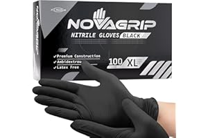Novagrip JFA Medical Mechanic, Tattooist, Tattoo Disposable Powder Free Latex Free Black Nitrile Gloves - Box of 100 (Extra Large)