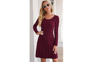 Neitooh Damen Strickkleid Pulloverkleid Elegant Winterkleider Langarm Einfarbige Rundkragen Minikleid Winter Langarm