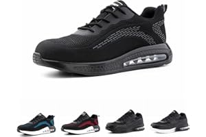 Hitmars Zapatos de Seguridad para Hombre Mujer Zapatillas de Trabajo con Puntera de Acero Calzado de Seguridad Deportivas Ligeros Zapatillas de Seguridad Transpirables Negro Blanco EU 36-48