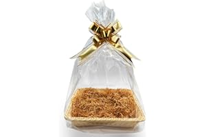GADNOZEL 40 X 30 CM Gift Basket Kit with 1 x Hamper Basket, 2 x Bows, 2 x Cellophane Bags and 1 x Shredded Paper for Christmas, Birthday, Wedding, Easter Gift
