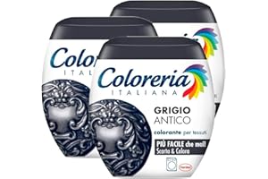 GREY 3x Coloreria Italiana Colorante per Tessuti in Lavatrice Colore Grigio Antico Formula Tutto in Uno - 3 Confezioni Monodose da 350 g