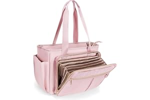 Prokva Bolsa de Mano para Profesores con bolsillo Organizador de Archivos de Acordeón, Bolsa Grande de Trabajo para Profesores para Mujeres, Rosa (diseño de patente)