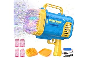FEGALOP Bubble Machine Gun,80 Holes Bubble Machine with Light and 4 Bottles Bubble Solution Large Bubble Maker for Kids Girls Boys Adults Summer Indoor Outdoor Toys for Party Favors (Blue-80 Holes)