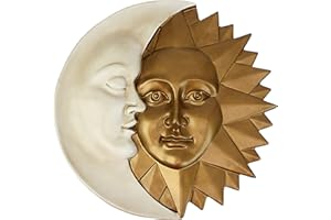 Design Toscano Celestial Harmony Sun and Moon Outdoor Wall Sculpture, Polyresin, Faux Ivory and Gold, 39.5 cm