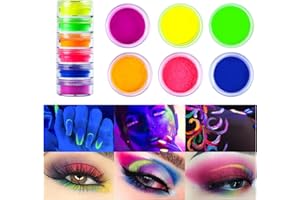Beteligir 6 Farben Neon-Pigment-Lidschatten-Pulver, UV-Glow Blacklight Mixed Bright True Colors Lidschatten-Pigmente, Neon-Pigment-Lidschatten-Pulver für Weihnachten Gesicht Körper Make-up (01)
