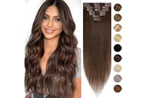 Silk-co 10inch Hair Extensions Clip in Hair Extension Human Hair #04 Medium Brown -Basic Thickness-Thin Weft- 8 Pieces Real Remy Straight Hair Extensions[50g]